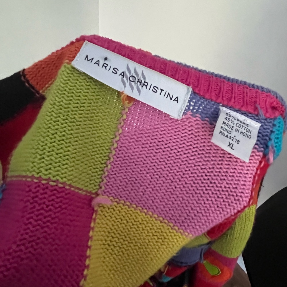 Marisa Christina multicolored heart patchwork cardigan with button front. - Picture 4 of 5